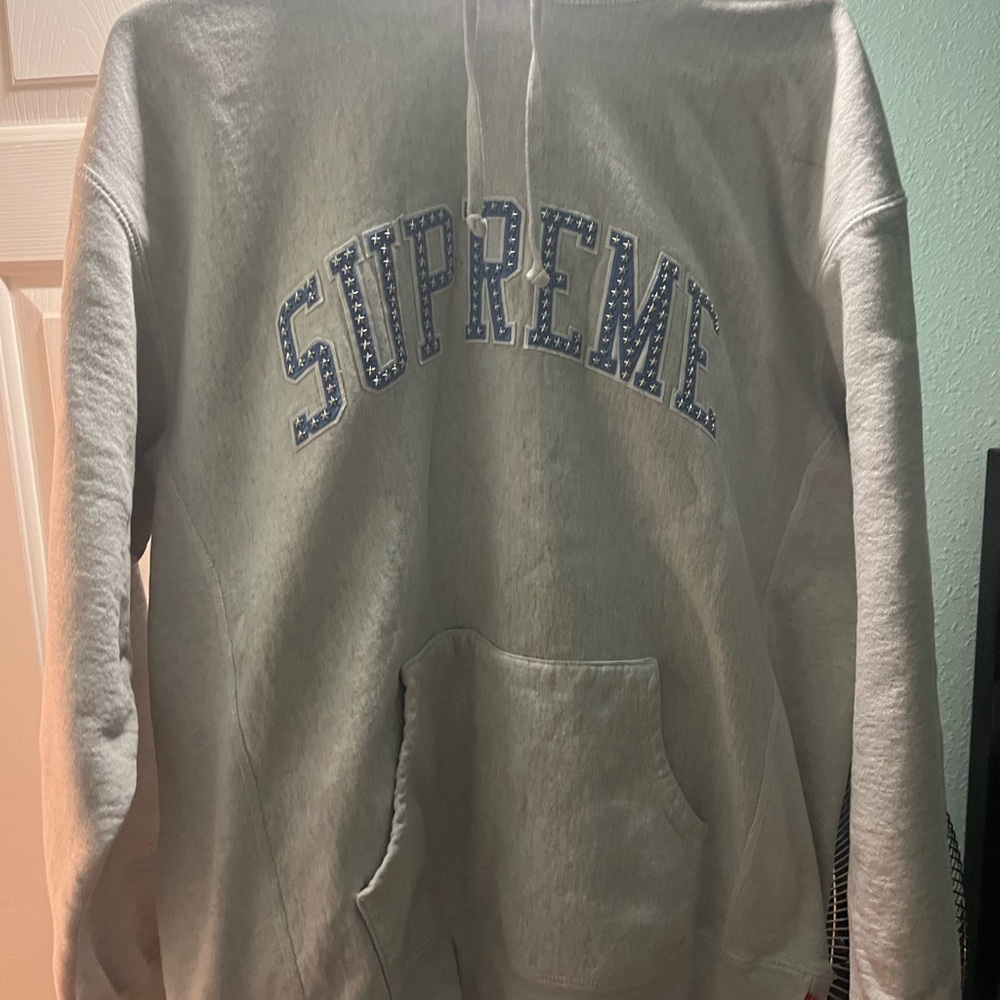 Supreme Gray Pullover Hoodie with Arched Logo